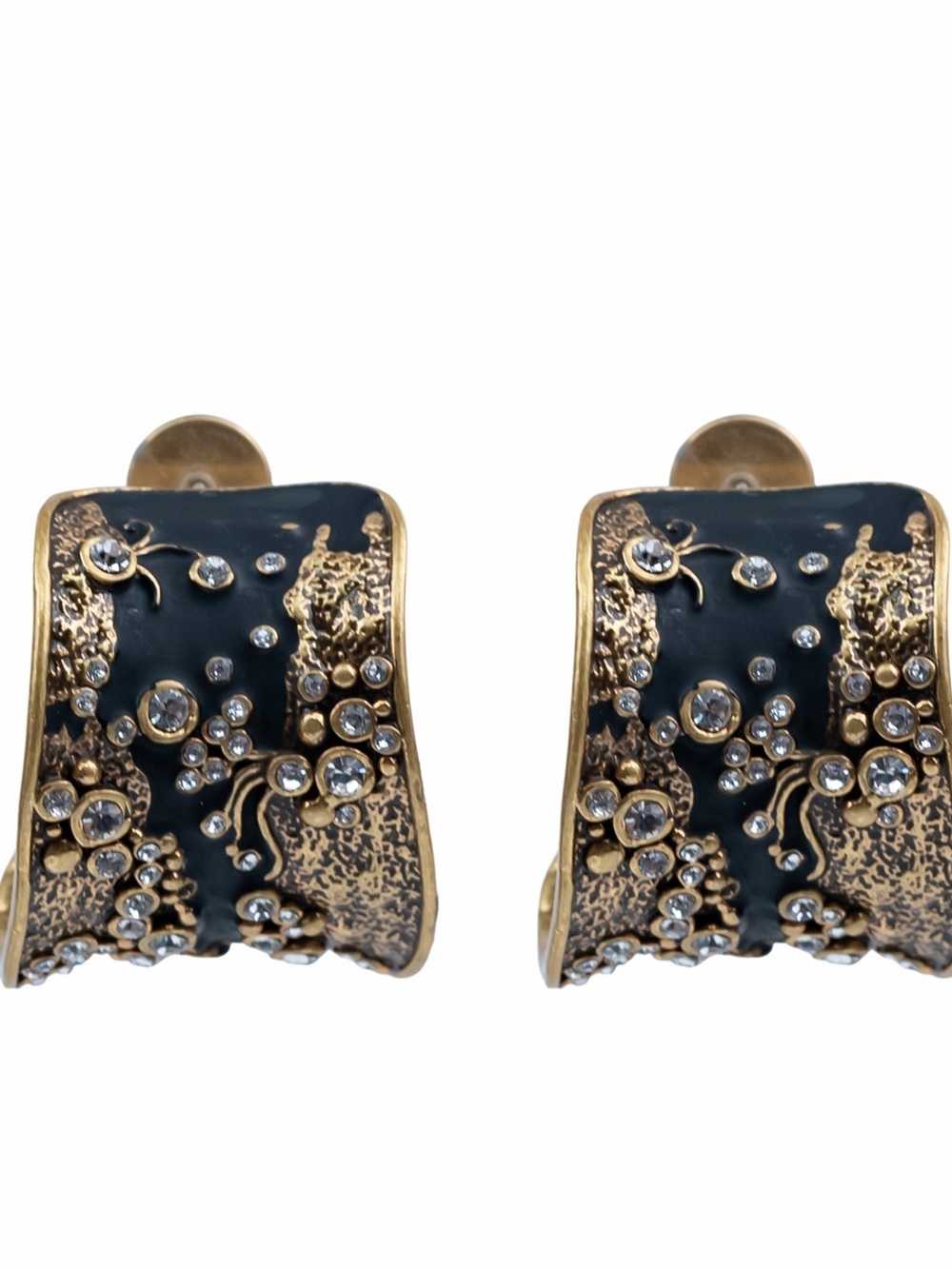 Vintage-Inspired Black and Gold Crystal Clip-On Earrings